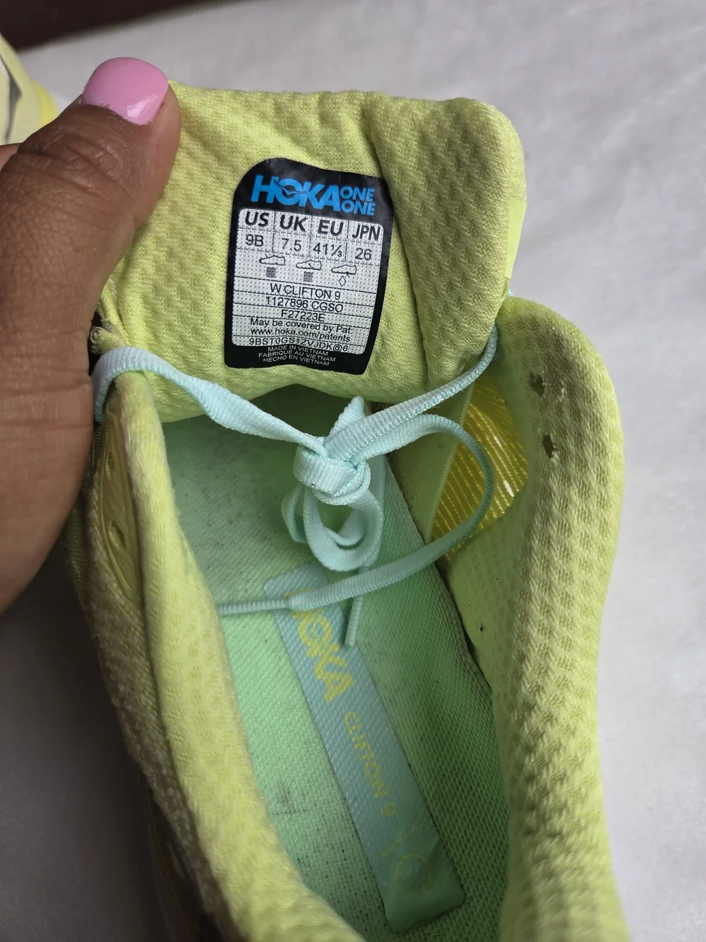 HOKA Clifton 9 Women’s Size 9 Running Shoes Lime Aqua Orange 1127896